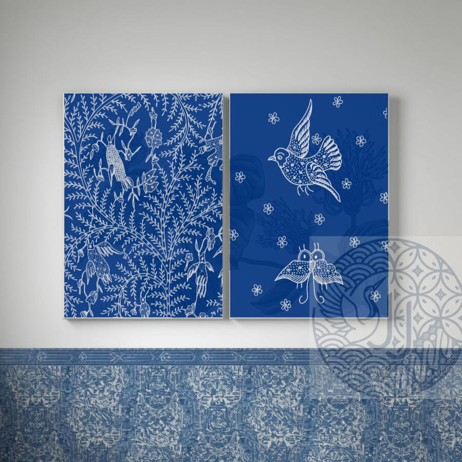 Chinoiserie Blue Hummingbird Textile Print